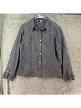 Zona Rosa Dress Shirt Womens Large Gray Button Up Long Sleeve Boxy Fit
